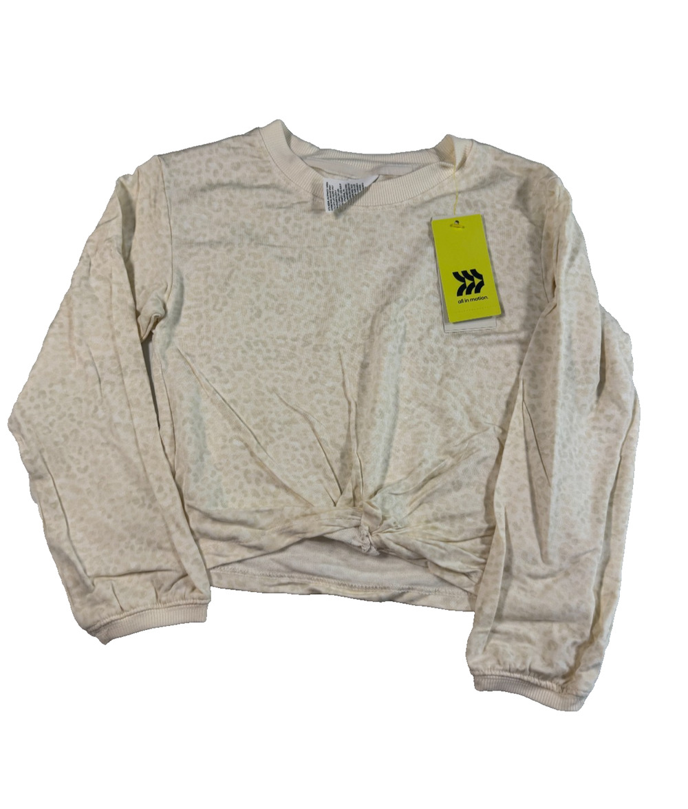 All in Motion Girls' Modal French Terry Crewneck Sweatshirt Small Leopard Print - Picture 1 of 4